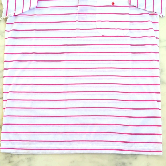 NWT. Men's Cotton Blended Short Sleeve Polo Shirt with pink stripes. - Picture 4 of 4